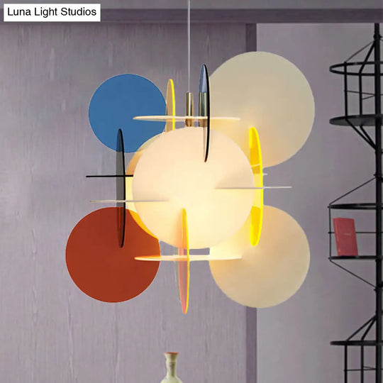 Modern Nordic Pendant Light With Colorful Acrylic Shade And Disc Ceiling Fixture Blue-White