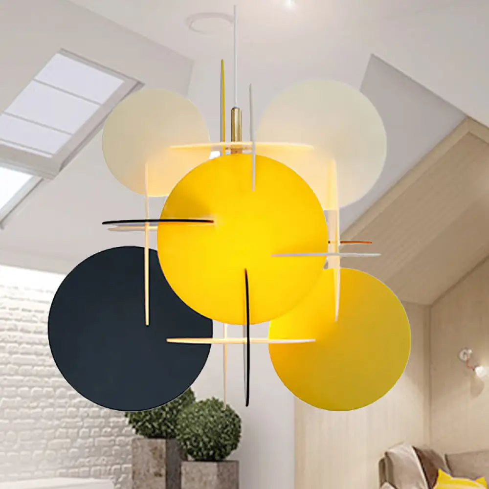 Nordic Acrylic Pendant Light With Colorful Disc Ceiling Fixture Yellow-Black