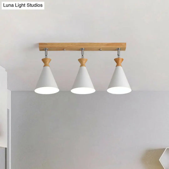 Nordic Adjustable 3-Light Semi Flush Ceiling Lamp For Living Room - Metal Conical Design White