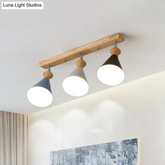 Nordic Adjustable 3-Light Semi Flush Ceiling Lamp For Living Room - Metal Conical Design