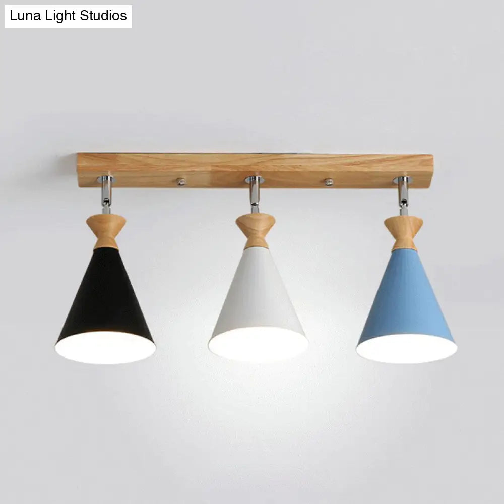 Nordic Adjustable 3-Light Semi Flush Ceiling Lamp For Living Room - Metal Conical Design