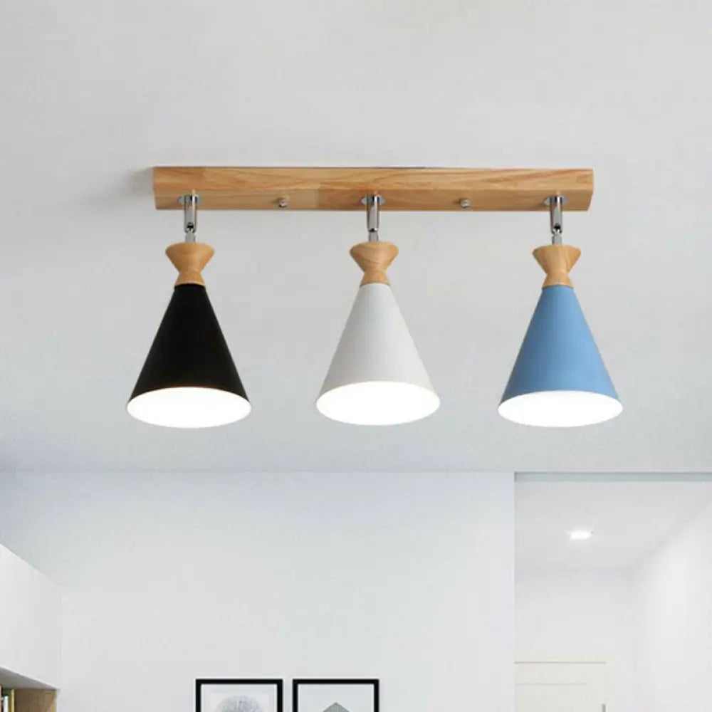 Nordic Adjustable 3 - Light Semi Flush Ceiling Lamp For Living Room - Metal Conical Design Blue
