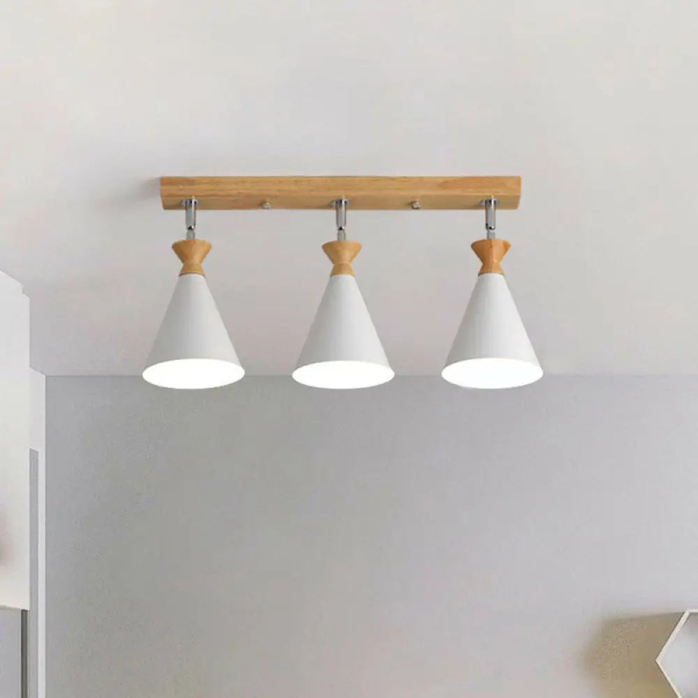 Nordic Adjustable 3 - Light Semi Flush Ceiling Lamp For Living Room - Metal Conical Design White