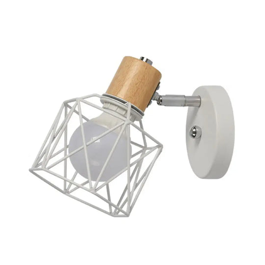 Nordic Adjustable Wall Lamp - Polygon Cage/Antler Bedside Light Fixture Metallic Finish 1 Head