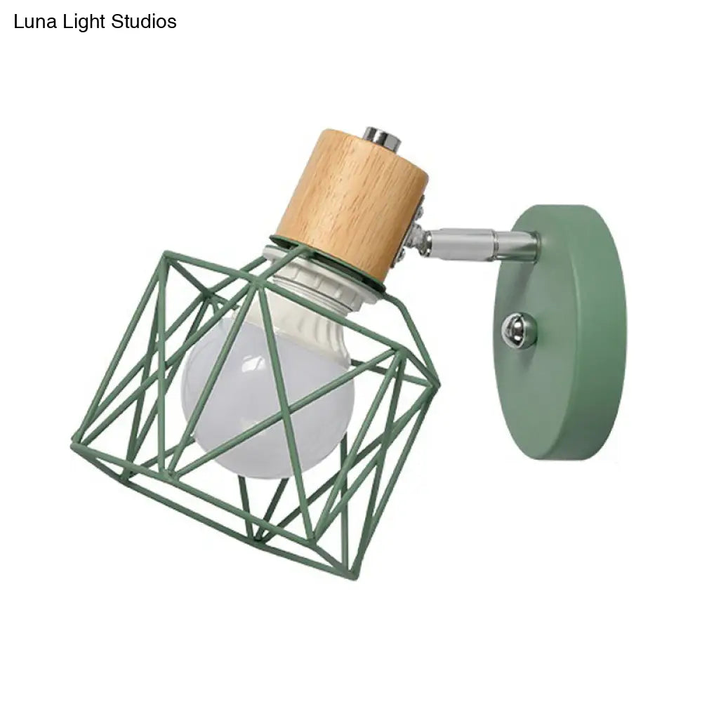 Nordic Adjustable Wall Lamp - Polygon Cage/Antler Bedside Light Fixture Metallic Finish 1 Head