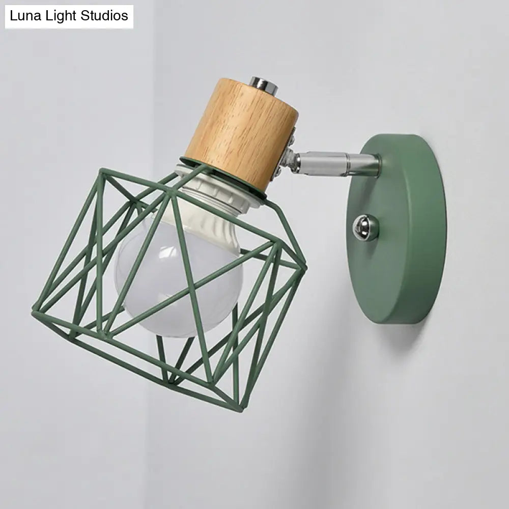 Nordic Adjustable Wall Lamp - Polygon Cage/Antler Bedside Light Fixture Metallic Finish 1 Head