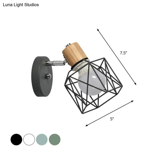 Nordic Adjustable Wall Lamp - Polygon Cage/Antler Bedside Light Fixture Metallic Finish 1 Head