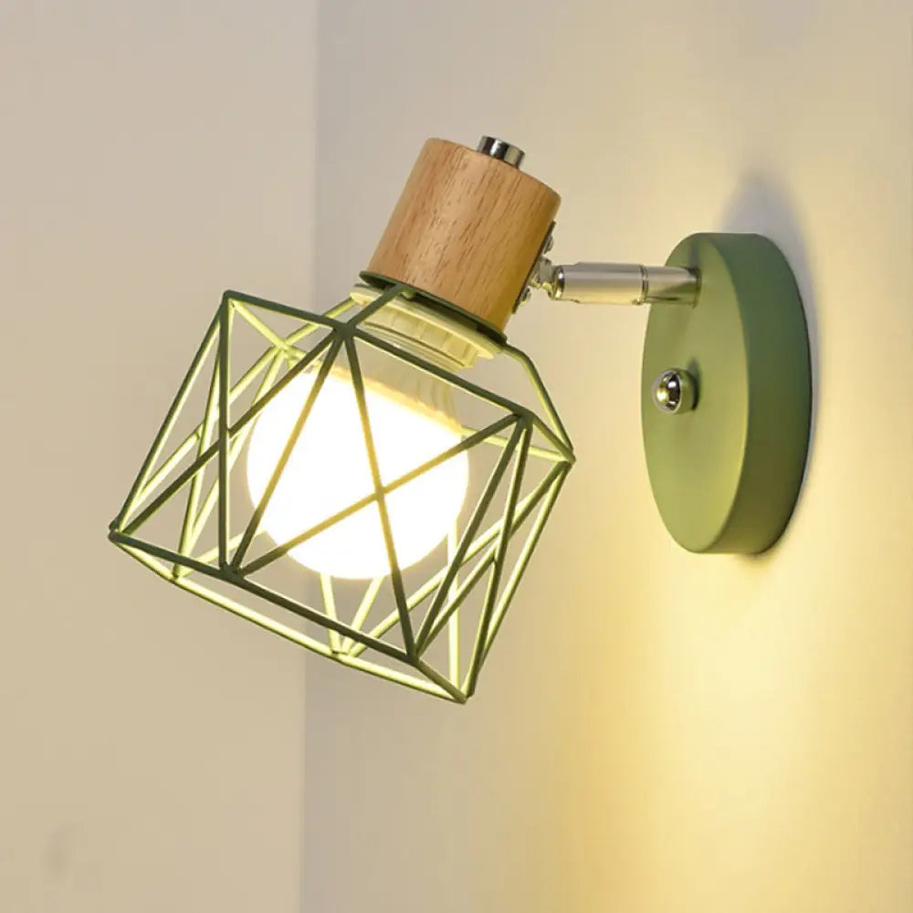 Nordic Adjustable Wall Lamp - Polygon Cage/Antler Bedside Light Fixture Metallic Finish 1 Head