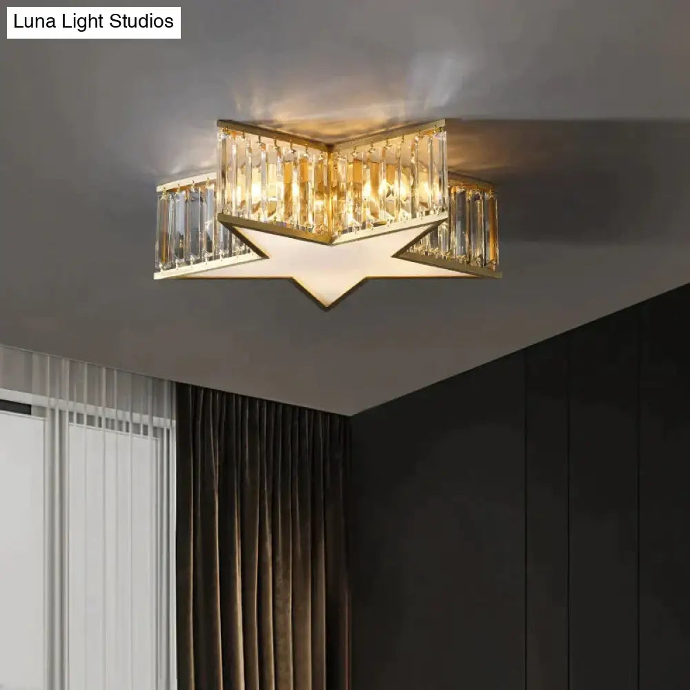 Nordic All-Copper Crystal Bedroom Study Room Lamp Ceiling