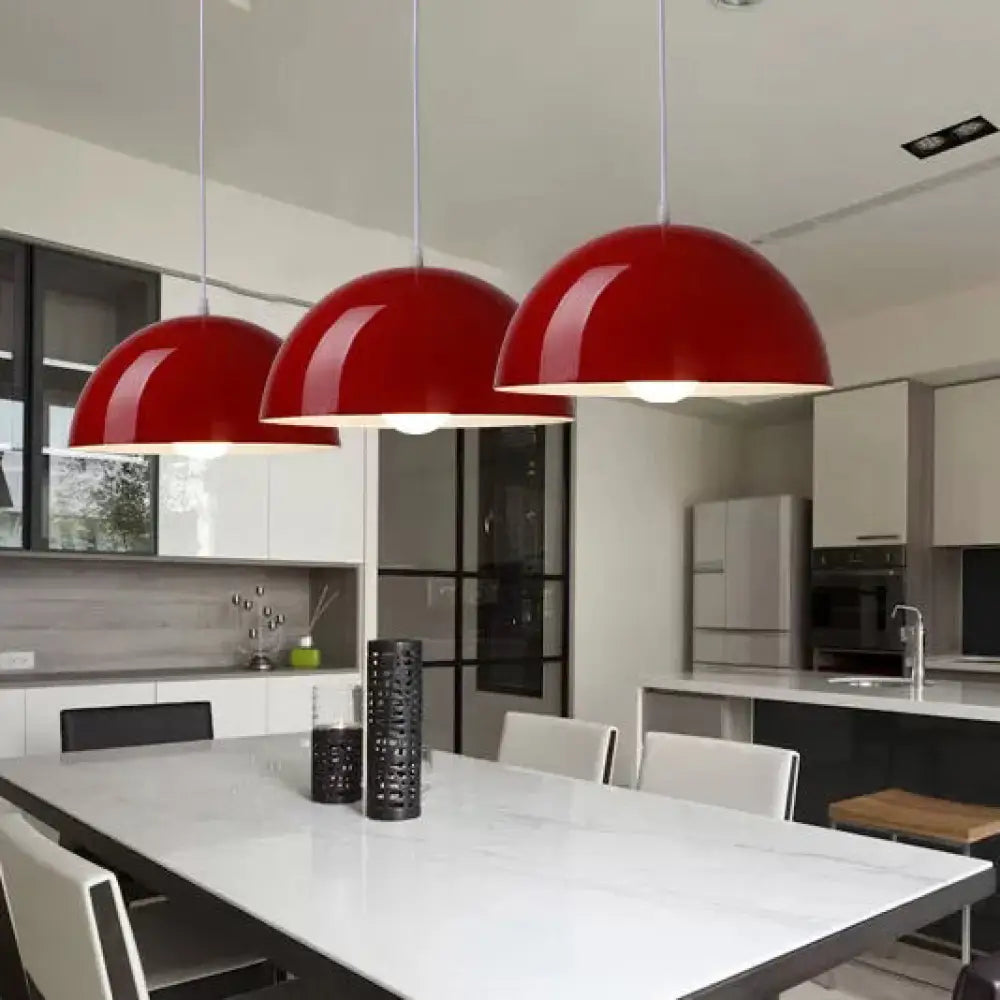 Nordic Aluminum Dome Hanging Light With 1 For Dining Room - Black/White/Red 12’/14’/16’ Wide