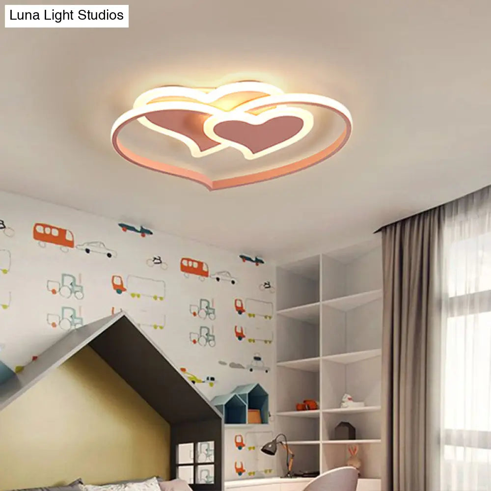 Nordic Aluminum Heart Shaped Flush Mount Ceiling Light Pink - Ideal For Girls Room