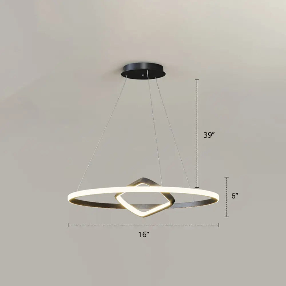 Nordic Aluminum Led Chandelier Pendant Light For Dining Room - Round & Square Design Black / 16’