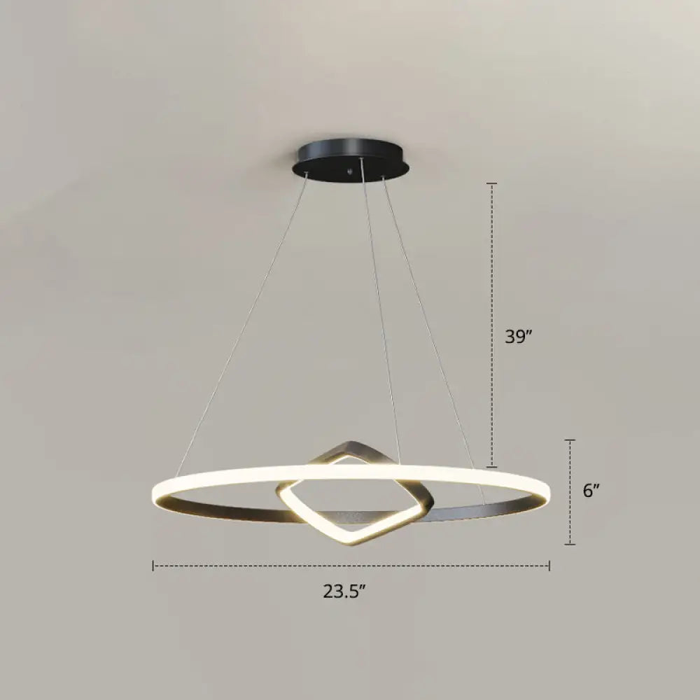 Nordic Aluminum Led Chandelier Pendant Light For Dining Room - Round & Square Design Black /