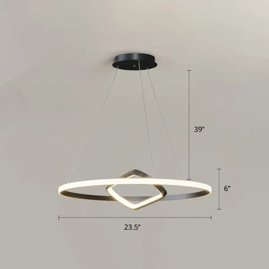 Nordic Aluminum Led Chandelier Pendant Light For Dining Room - Round & Square Design Black /