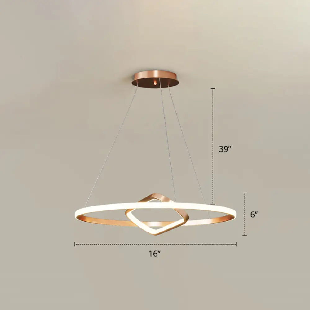 Nordic Aluminum Led Chandelier Pendant Light For Dining Room - Round & Square Design Gold / 16’ Warm
