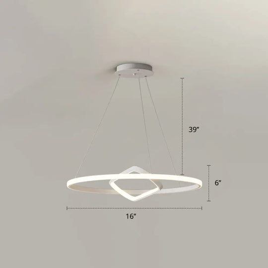 Nordic Aluminum Led Chandelier Pendant Light For Dining Room - Round & Square Design White / 16’