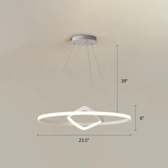 Nordic Aluminum Led Chandelier Pendant Light For Dining Room - Round & Square Design White /