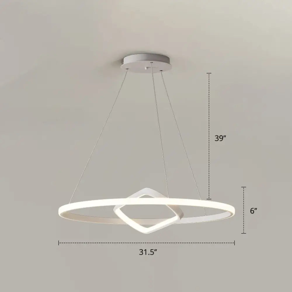 Nordic Aluminum Led Chandelier Pendant Light For Dining Room - Round & Square Design White /