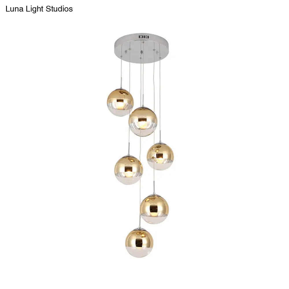 Nordic Aluminum Globe Pendant Light With Clear Glass Bottom In Gold - Perfect For Stairs And