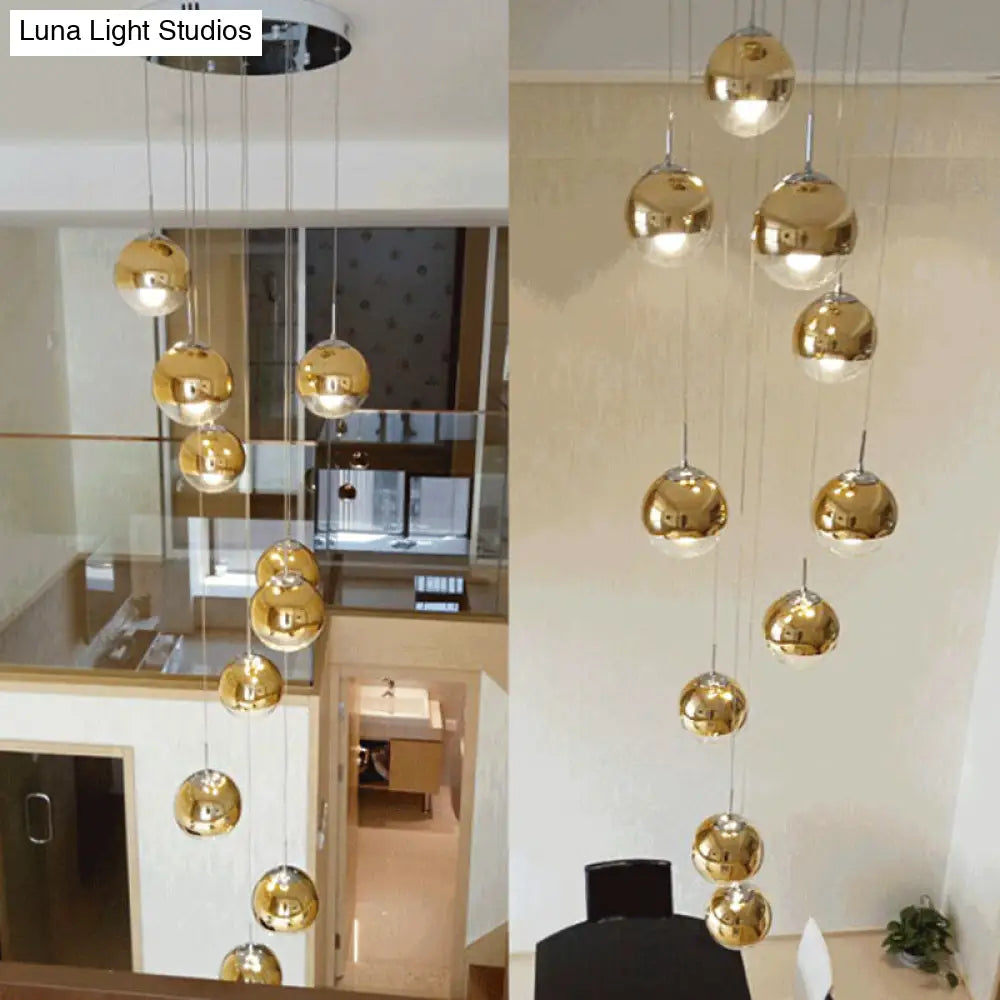 Nordic Aluminum Globe Pendant Light With Clear Glass Bottom In Gold - Perfect For Stairs And