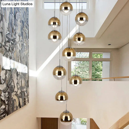 Nordic Aluminum Globe Pendant Light With Clear Glass Bottom In Gold - Perfect For Stairs And