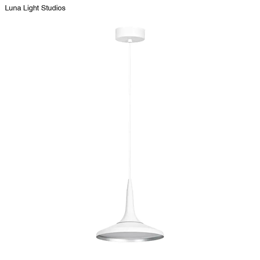 Nordic Aluminum White Funnel Pendant Light Fixture - Modern Single Bulb Suspension For Dining Room