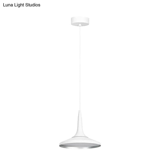 Nordic Aluminum White Funnel Pendant Light Fixture - Modern Single Bulb Suspension For Dining Room