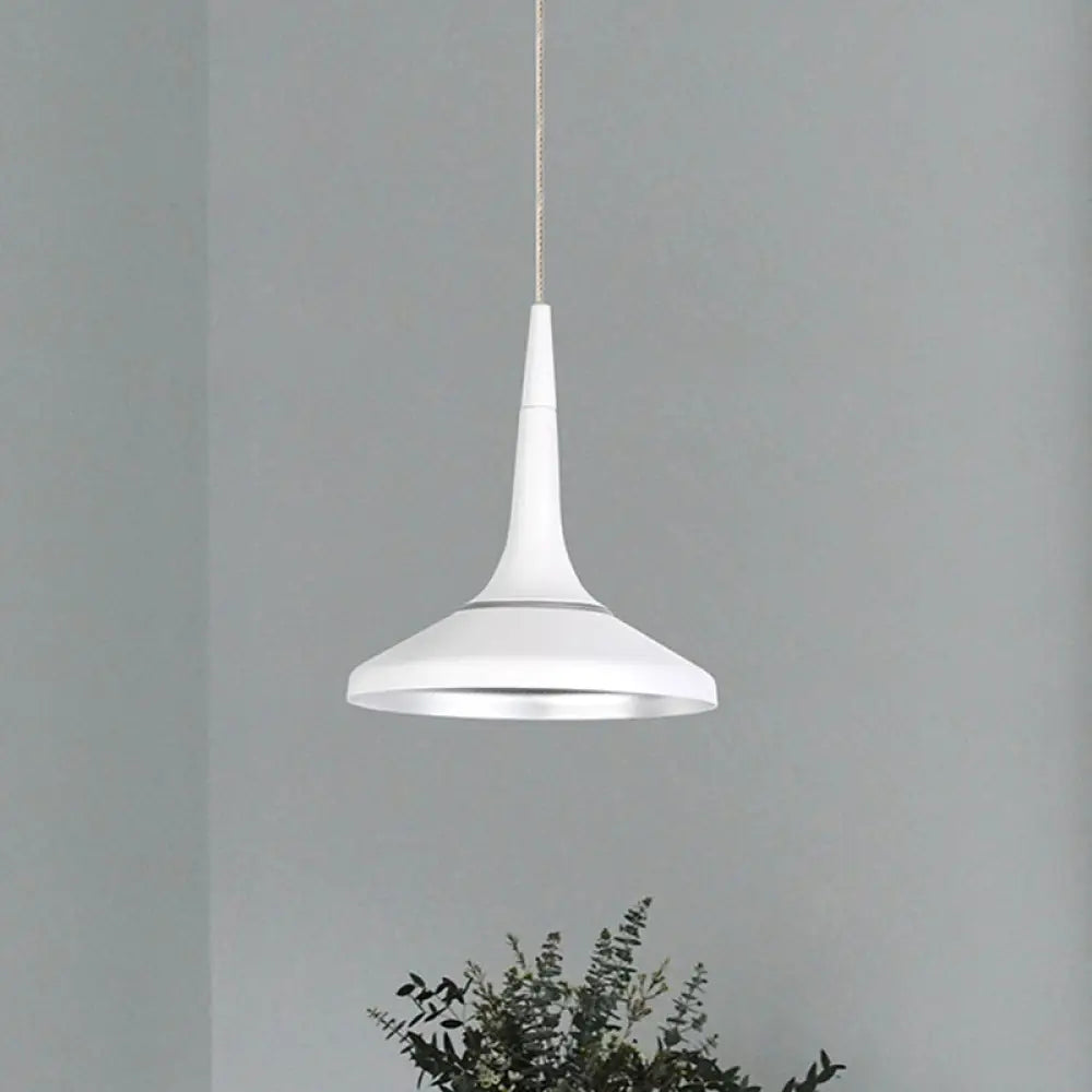 Nordic Aluminum White Funnel Pendant Light Fixture - Modern Single Bulb Suspension For Dining Room