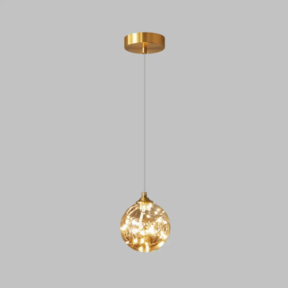 Nordic Amber Glass Led Pendant Lamp With Brass Finish And Starry Design For Bedroom 1 /