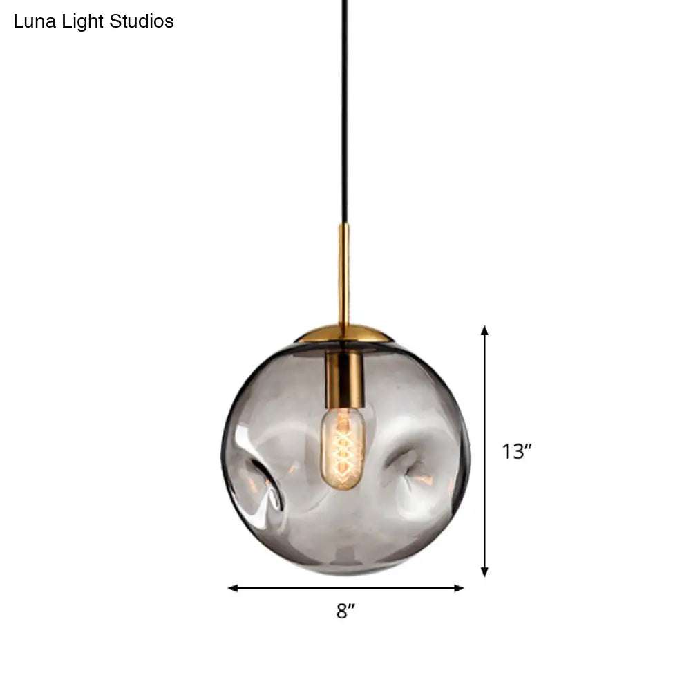 Modern Amber/Smoke Gray Globe Pendant Light - Nordic Style Dimpled Glass 1-Head Design Ideal For