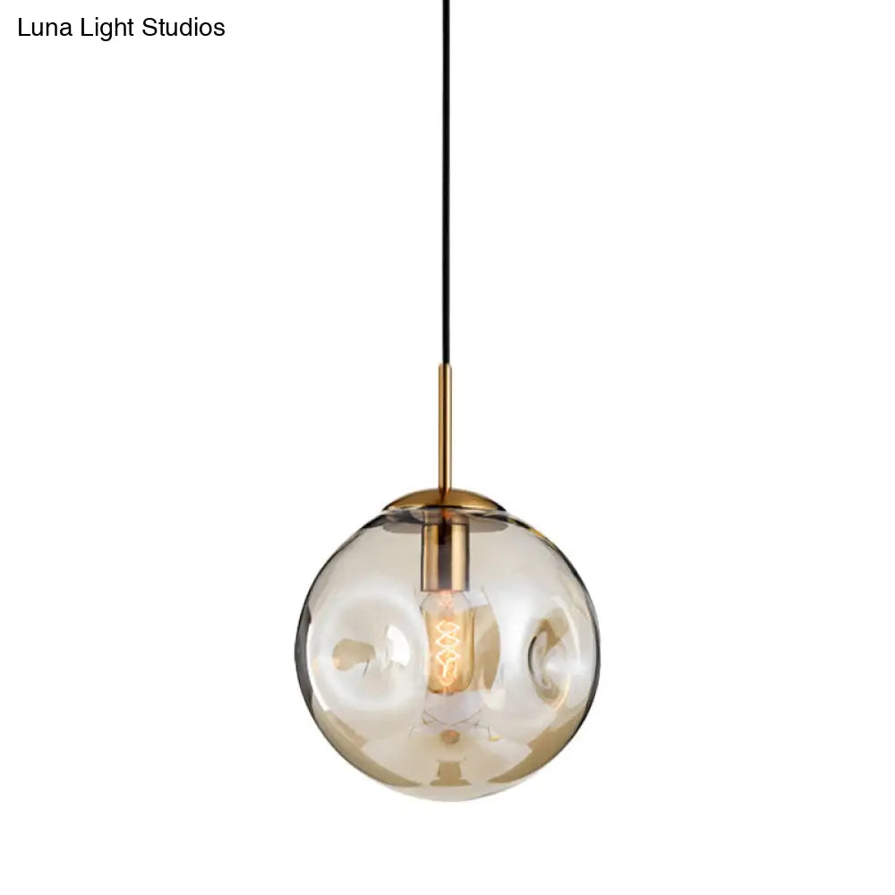 Modern Amber/Smoke Gray Globe Pendant Light - Nordic Style Dimpled Glass 1-Head Design Ideal For