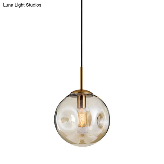 Modern Amber/Smoke Gray Globe Pendant Light - Nordic Style Dimpled Glass 1-Head Design Ideal For