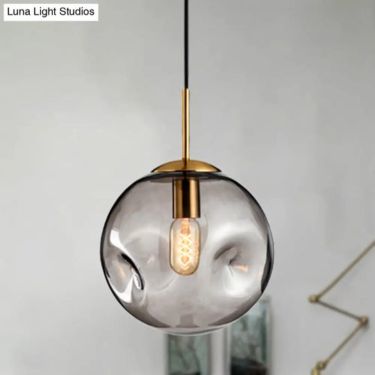 Modern Amber/Smoke Gray Globe Pendant Light - Nordic Style Dimpled Glass 1-Head Design Ideal For