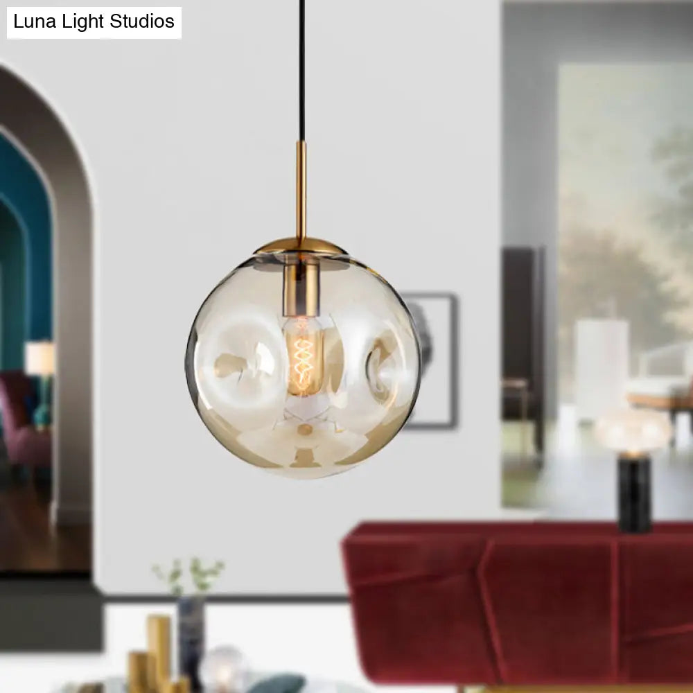 Modern Amber/Smoke Gray Globe Pendant Light - Nordic Style Dimpled Glass 1-Head Design Ideal For