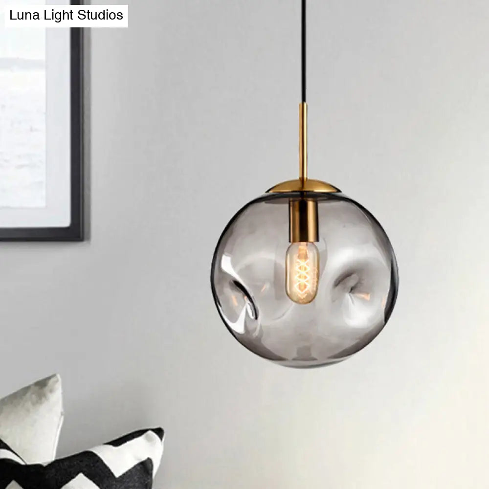 Modern Amber/Smoke Gray Globe Pendant Light - Nordic Style Dimpled Glass 1-Head Design Ideal For