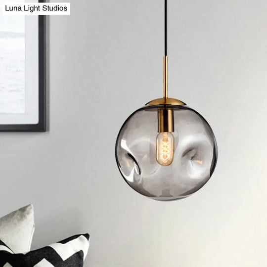 Modern Amber/Smoke Gray Globe Pendant Light - Nordic Style Dimpled Glass 1-Head Design Ideal For