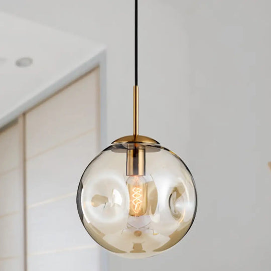 Nordic Amber/Smoke Gray Globe Pendant Light - Elegant Dining Room Ceiling Fixture Amber