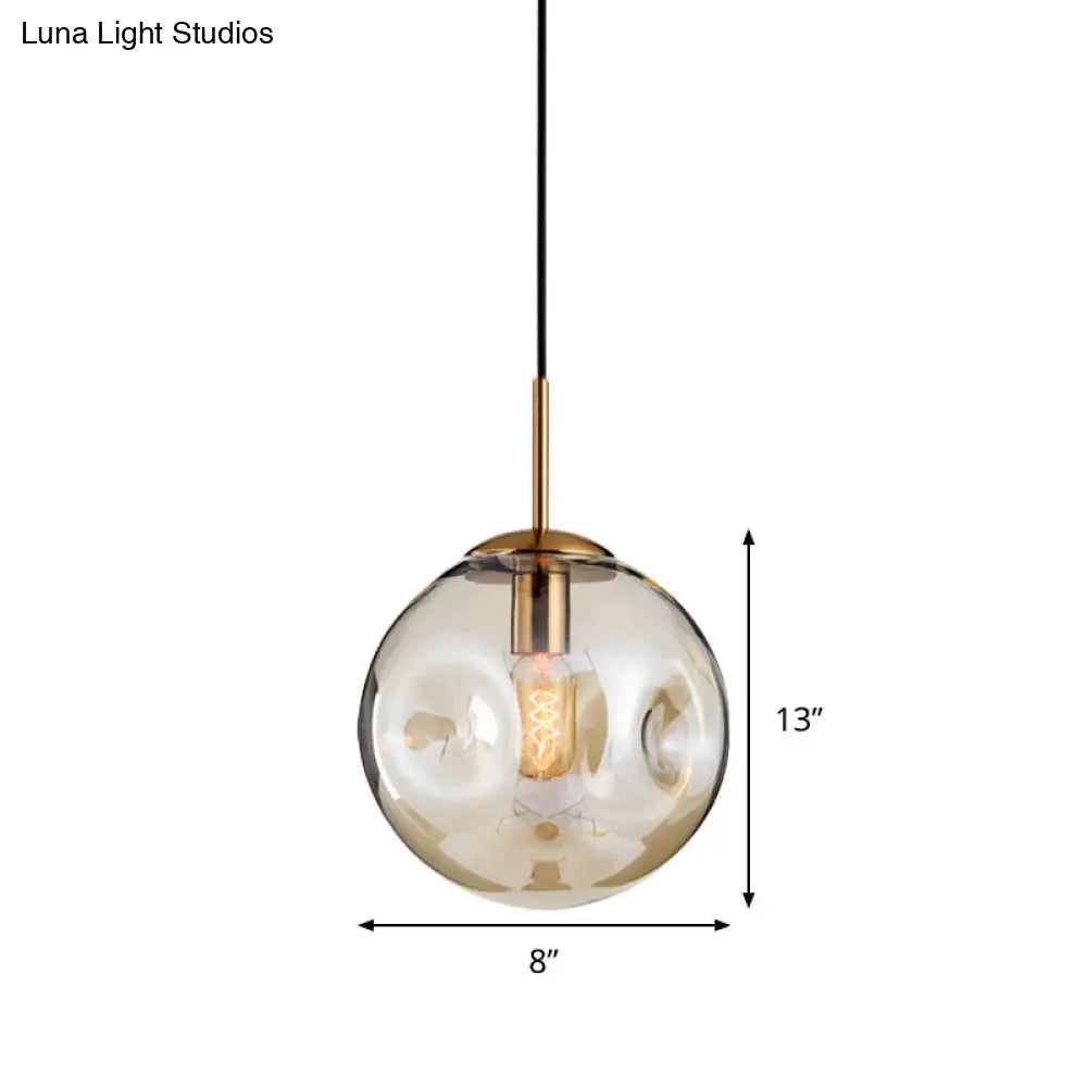 Modern Amber/Smoke Gray Globe Pendant Light - Nordic Style Dimpled Glass 1-Head Design Ideal For