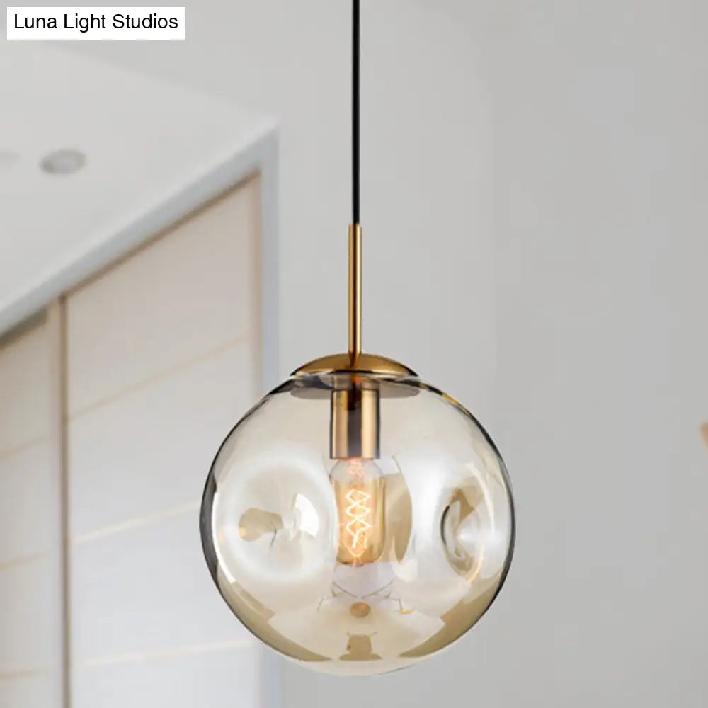 Modern Amber/Smoke Gray Globe Pendant Light - Nordic Style Dimpled Glass 1-Head Design Ideal For