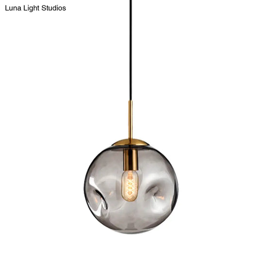 Modern Amber/Smoke Gray Globe Pendant Light - Nordic Style Dimpled Glass 1-Head Design Ideal For