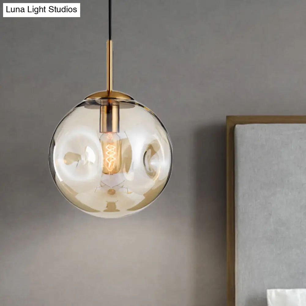 Modern Amber/Smoke Gray Globe Pendant Light - Nordic Style Dimpled Glass 1-Head Design Ideal For