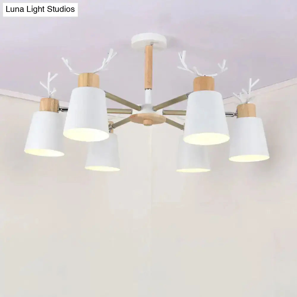 Nordic Antler Semi Flush Mount Ceiling Light With Metal Shade - 6 Bulbs