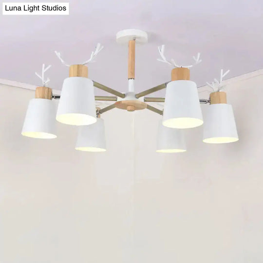 Nordic Antler Semi Flush Mount Ceiling Light With Metal Shade - 6 Bulbs