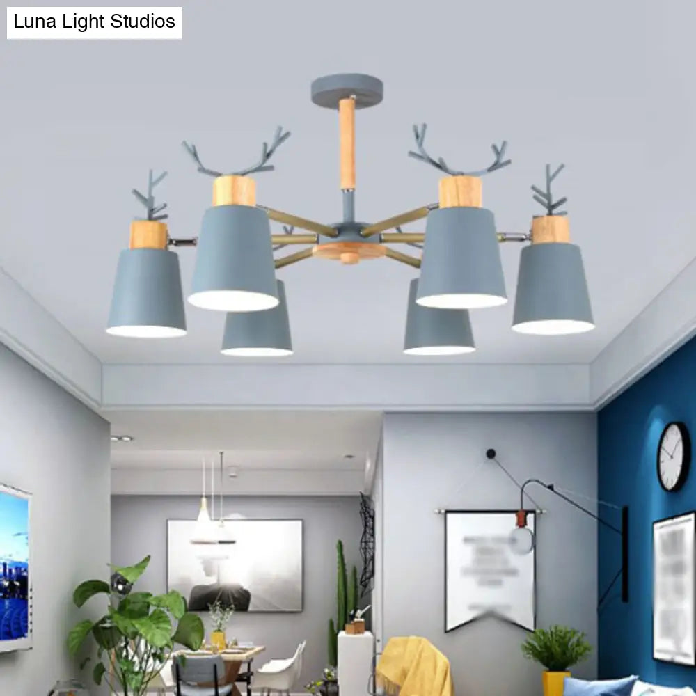Nordic Antler Semi Flush Mount Ceiling Light With Metal Shade - 6 Bulbs
