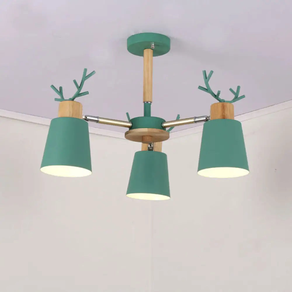 Nordic Antler Semi Flush Mount Ceiling Light With Metal Shade - 6 Bulbs 3 / Green