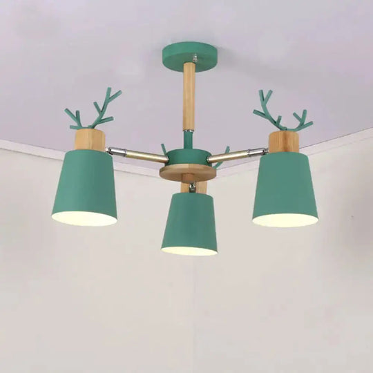 Nordic Antler Semi Flush Mount Ceiling Light With Metal Shade - 6 Bulbs 3 / Green