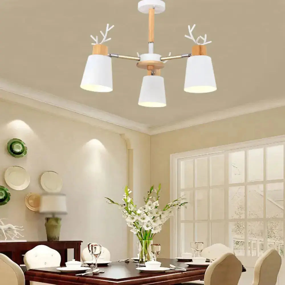 Nordic Antler Semi Flush Mount Ceiling Light With Metal Shade - 6 Bulbs 3 / White