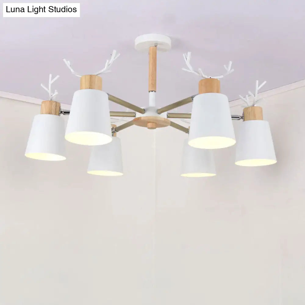 Nordic Antler Semi Flush Mount Ceiling Light With Metal Shade - 6 Bulbs / White