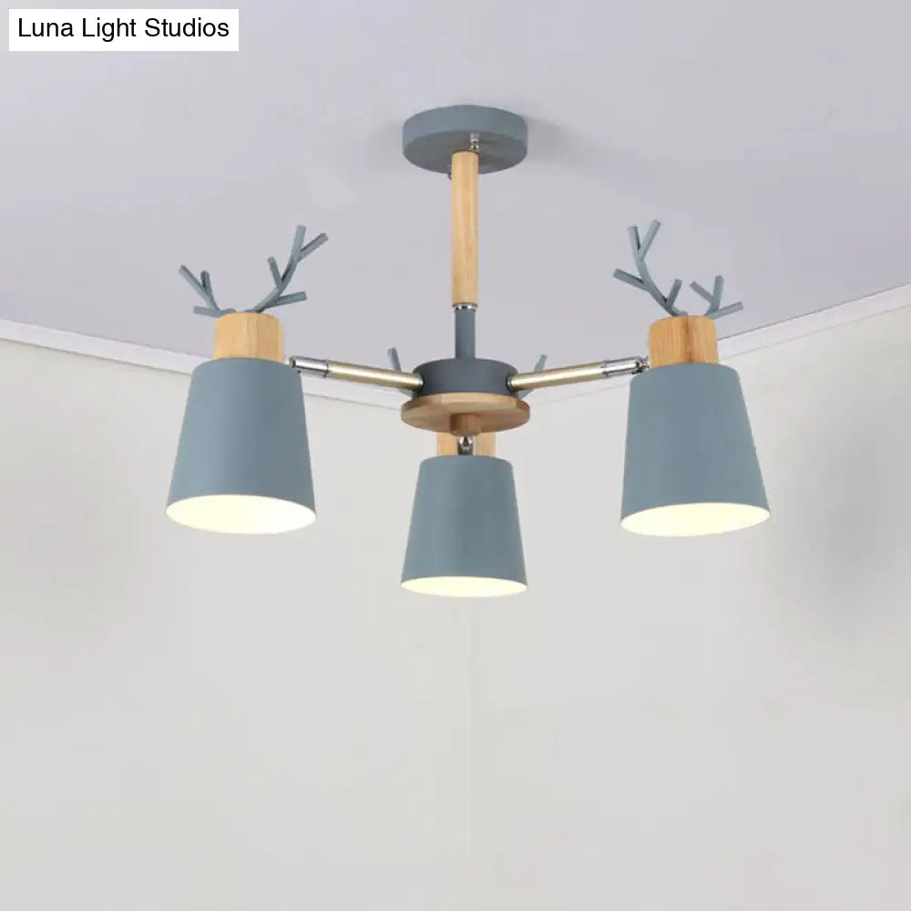 Nordic Antler Semi Flush Mount Ceiling Light With Metal Shade - 6 Bulbs 3 / Grey