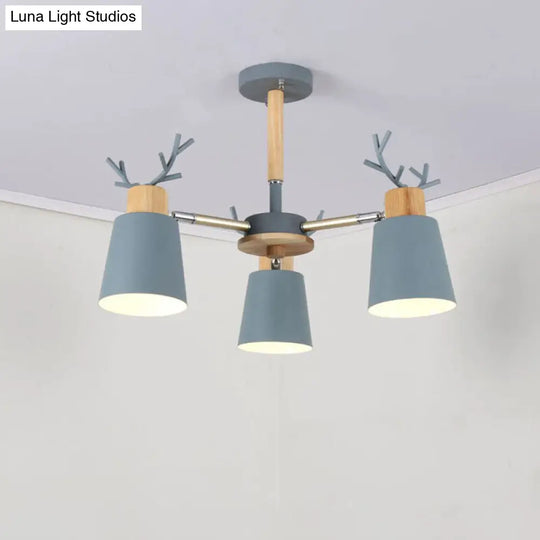 Nordic Antler Semi Flush Mount Ceiling Light With Metal Shade - 6 Bulbs 3 / Grey